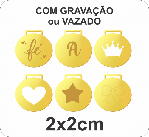 Tag / Medalha Redonda c/ Alça em Acrílico Espelhado 2cm COM Gravação